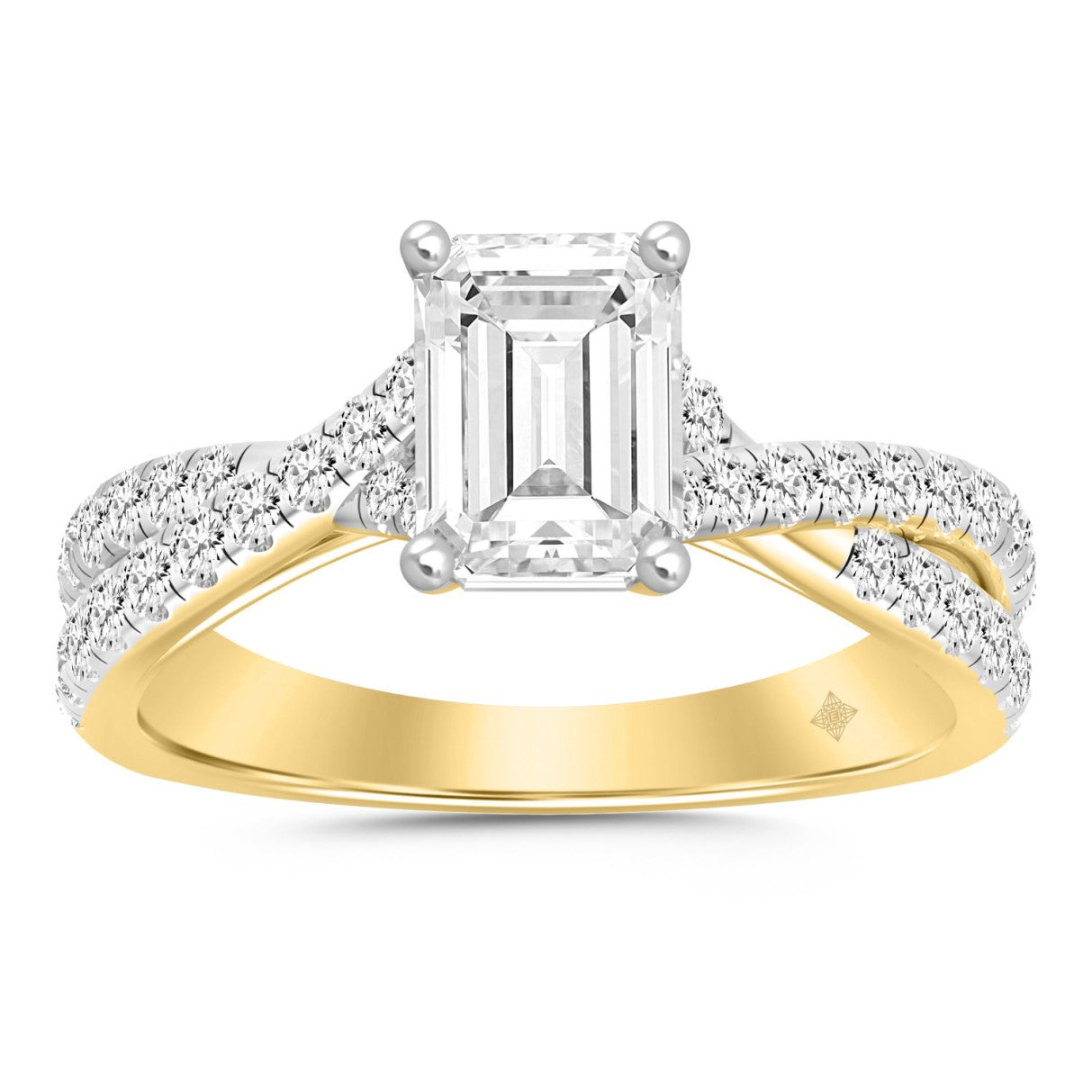 LADIES RING 2CT ROUND/EMERALD DIAMOND 14K YELLOW GOLD (CENTER STONE EMERALD DIAMOND 1 1/2CT )