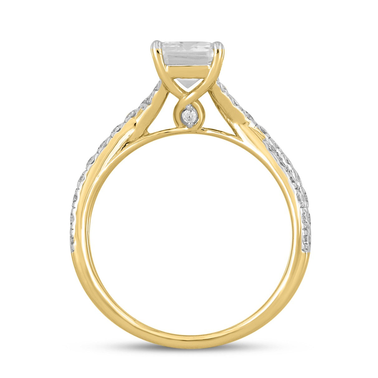 LADIES RING 2CT ROUND/EMERALD DIAMOND 14K YELLOW GOLD (CENTER STONE EMERALD DIAMOND 1 1/2CT )
