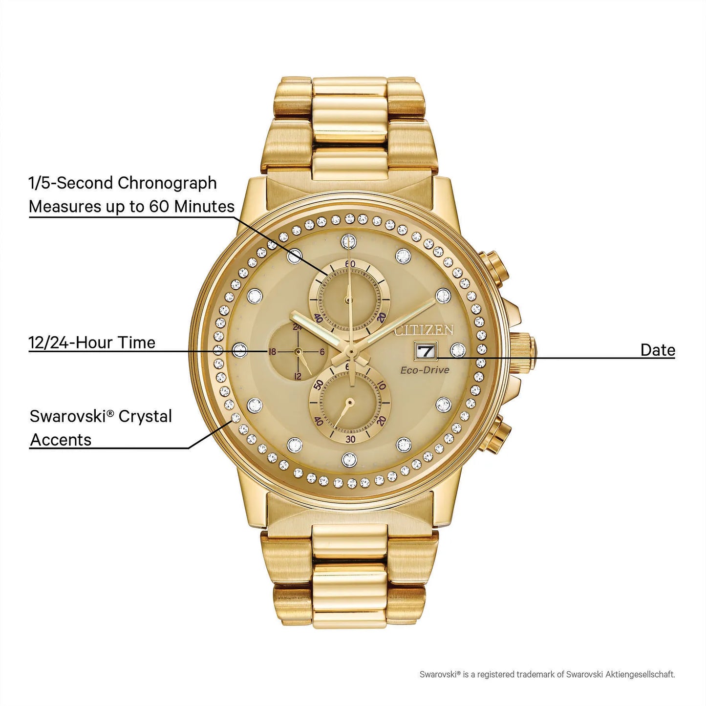 Citizen Nighthawk Crystal Eco-Drive Gold Dial Men's Watch FB3002-53P
