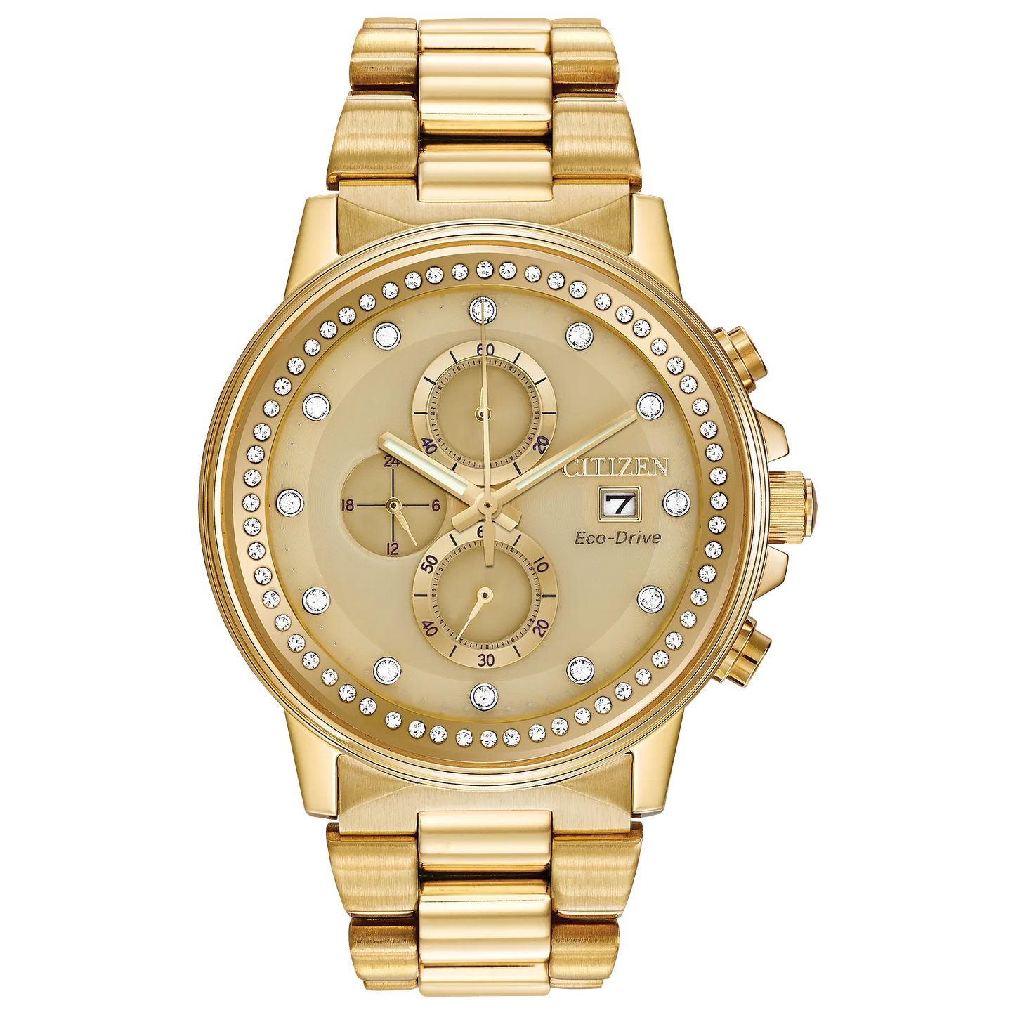 Citizen Nighthawk Crystal Eco-Drive Gold Dial Men's Watch FB3002-53P
