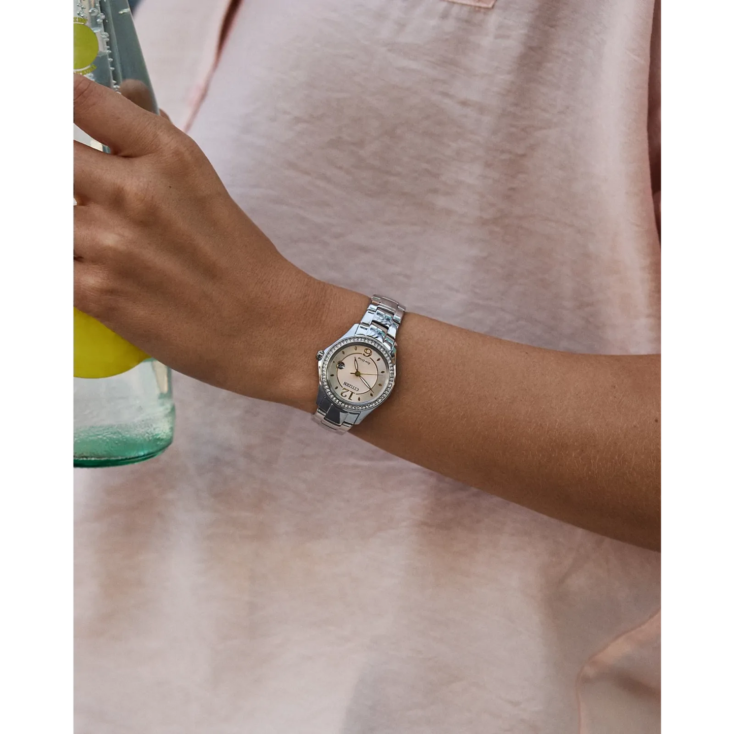 Citizen Silhouette Crystal Eco-Drive Pink Dial Women's Watch FE1140-86X