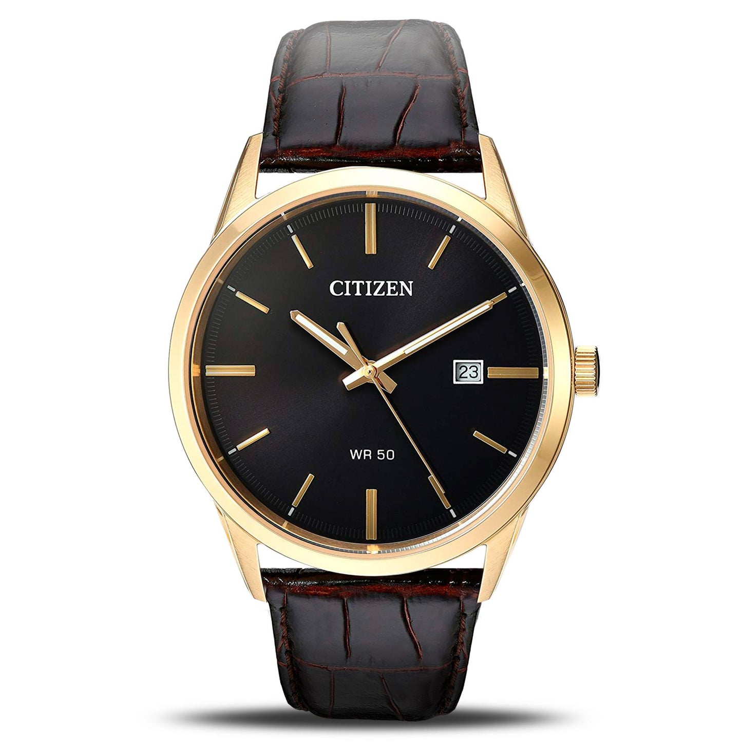 Citizen Quartz Black Dial Dark Brown Leather Men's Watch BI5002-06E