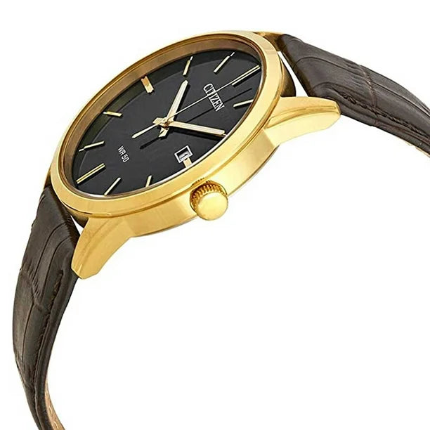 Citizen Quartz Black Dial Dark Brown Leather Men's Watch BI5002-06E