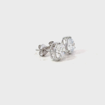 LADIES SOLITAIRE EARRINGS 4CT ROUND DIAMOND 14K WHITE GOLD (CENTER STONE ROUND DIAMOND 2CT )